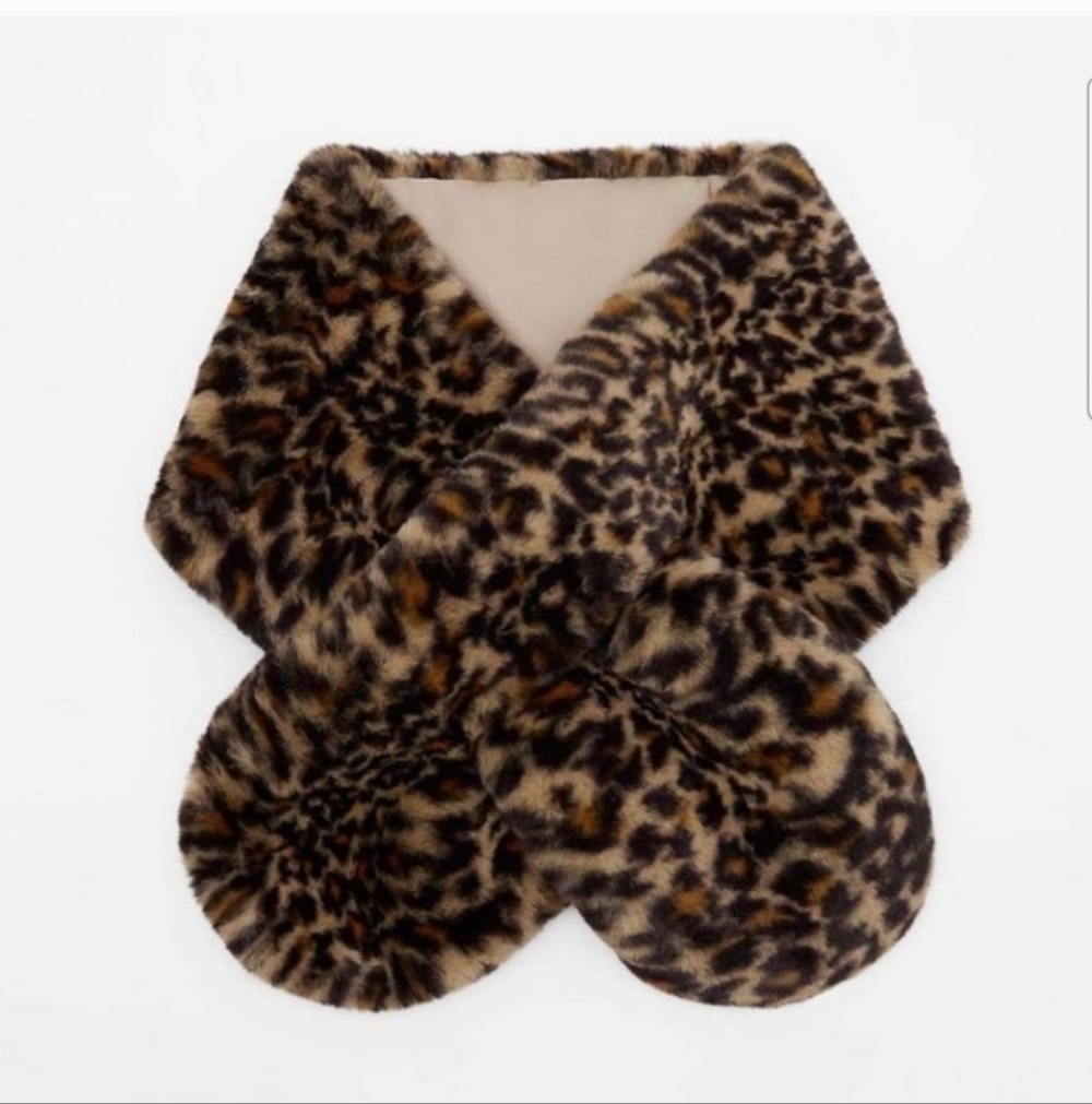 Zara Leopard Print Wrap Scarf Stole Faux Fur - Picture 2 of 12
